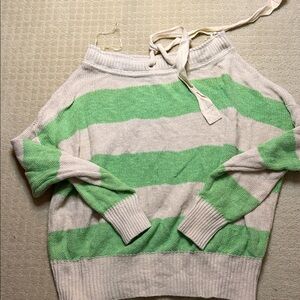 Free People Mint and Cream Off-Shoulder Sweater